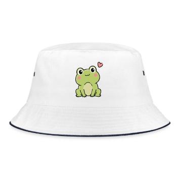 Grenouille Kawaii mignonne avec autocollant en forme de cœur - Bob - blanc/marine - Devant