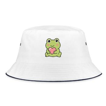 Un autocollant de cœur rose avec une jolie grenouille Kawaii - Bob - blanc/marine - Devant