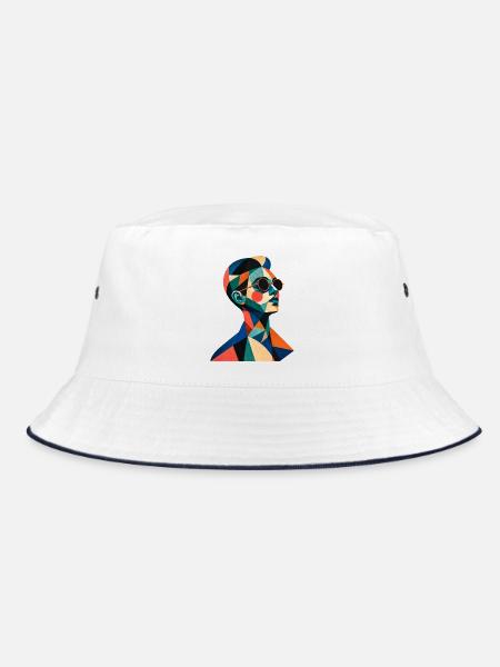 Geometric Color Portrait with Sunglasses - Bucket Hat - white/navy - Front