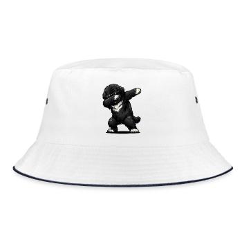 Dabbing Neufundländer im Comic Stil - Bucket Hat - Weiß/Navy - Vorne