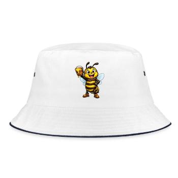 Biene mit Honig - Bucket Hat - Weiß/Navy - Vorne