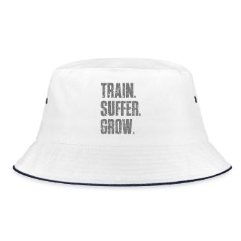 Train Suffer Grow Grunge Theme - Gray - Bucket Hat - white/navy - Front