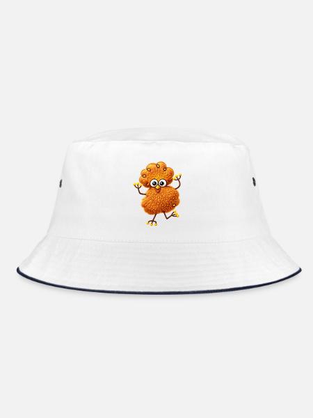 Kuschel Pompom - Bucket Hat - Weiß/Navy