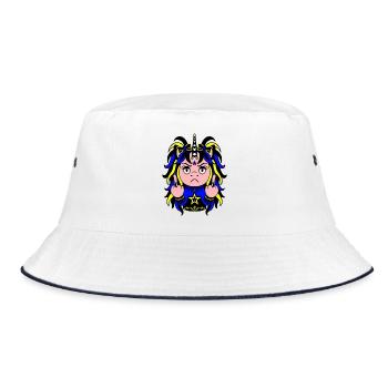Volt-Mare: Blau-Gelbes EinZORN mit Mittelfinger - Bucket Hat - Weiß/Navy - Vorne