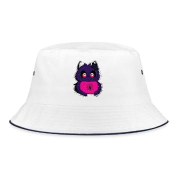 Lila Flauschkätzchen mit Spinnennetz - Bucket Hat - Weiß/Navy - Vorne