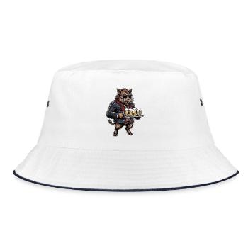 Bier Wildschwein Biergarten - Bucket Hat - Weiß/Navy - Vorne