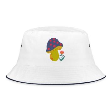 Farbenfroher Pilz mit Blütenakzent - Bucket Hat - Weiß/Navy - Vorne