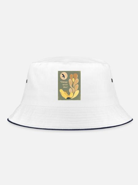 Retro Sage Green Floral – Vintage Never Dies - Bucket Hat - Weiß/Navy