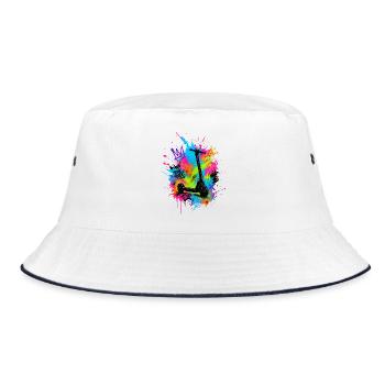 E Scooter Fahren Elektroroller Graffiti Neon - Bucket Hat - Weiß/Navy - Vorne