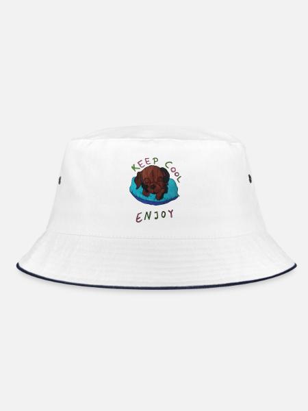 Schlafender Hund auf Kissen - Bucket Hat - Weiß/Navy
