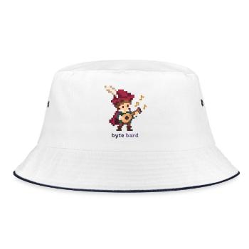Pixel Barde mit Laute - Bucket Hat - Weiß/Navy - Vorne