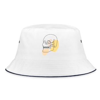 Pastellformen abstrakter Lineart Schädel - Bucket Hat - Weiß/Navy - Vorne