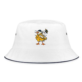 Möwe mit Kaffee im Sturm – Norddeutscher Humor - Bucket Hat - Weiß/Navy - Vorne