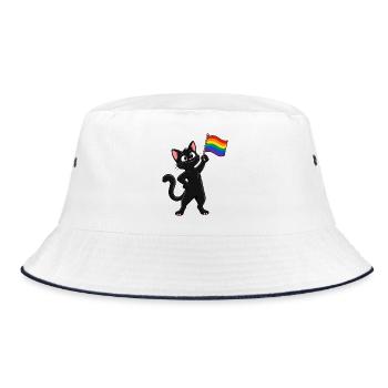 Pride-Katze mit Regenbogenflagge – Vielfalt - Bucket Hat - Weiß/Navy - Vorne