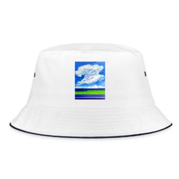 Kunst Wolke Acryl Künstler Jörg Langhans - Bucket Hat - Weiß/Navy - Vorne