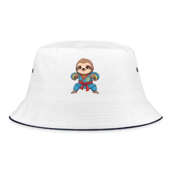 Faultier Kung Fu Kampfsport Cartoon - Bucket Hat - Weiß/Navy - Vorne