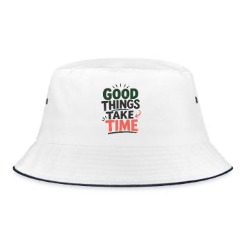 Good Things Take Time Spruch Statement T-Shirt - Bucket Hat - Weiß/Navy - Vorne