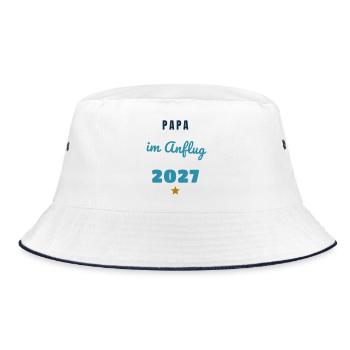 Papa im Anflug 2027 Baby unterwegs - Bucket Hat - Weiß/Navy - Vorne