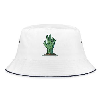 Grüne Zombie-Hand taucht aus dem Boden auf - Bucket Hat - Weiß/Navy - Vorne