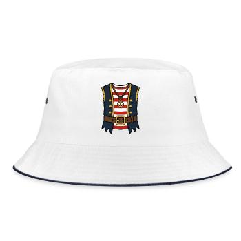 Piraten Kostüm Shirt Fake Outfit Streifen Weste - Bucket Hat - Weiß/Navy - Vorne