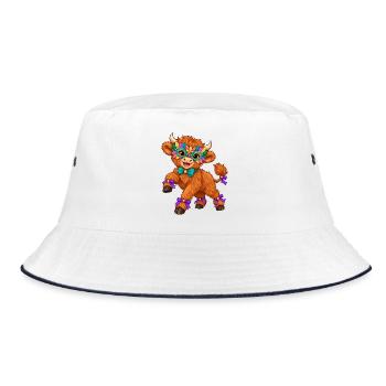 Fluffiges Yak-Maskenfest - Bucket Hat - Weiß/Navy - Vorne