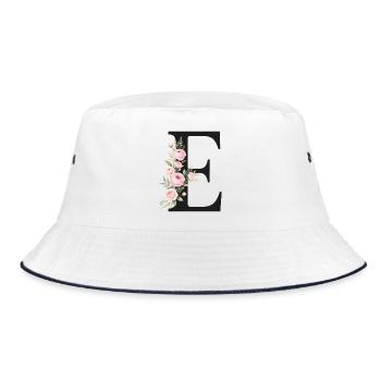 E Buchstabe Monogram Floral - Bucket Hat - Weiß/Navy - Vorne
