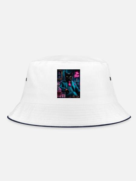 Katze im türkisfarbenen Anzug - Bucket Hat - Weiß/Navy