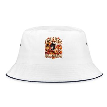 Herbsttage Kaffee und Katzen - Bucket Hat - Weiß/Navy - Vorne