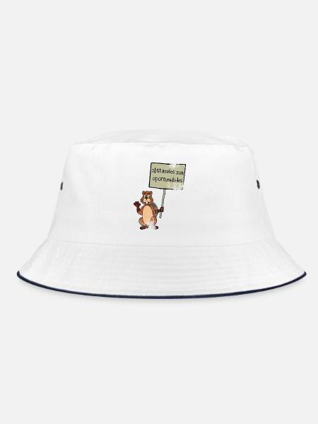 Hindernisse sind Chancen - Biber sieht nur Chancen - Bucket Hat - Weiß/Navy