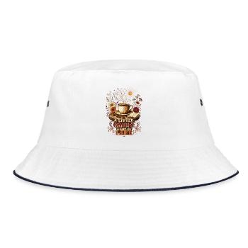 Ein bisschen Kaffee – viel Leben - Bucket Hat - Weiß/Navy - Vorne