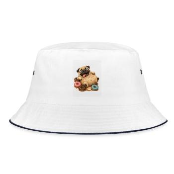 Süßer Pug mit bunten Donuts - Bucket Hat - Weiß/Navy - Vorne