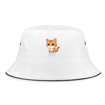 Niedliches Kätzchen-Miau-Cartoon-Katzen-Katzen-Design - Bucket Hat - Weiß/Navy - Vorne
