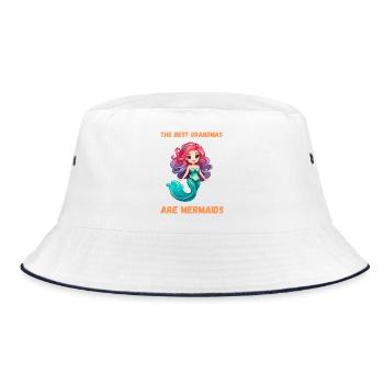 Die besten Großmütter sind Meerjungfrauen Oma Ocean Vibe Art - Bucket Hat - Weiß/Navy - Vorne