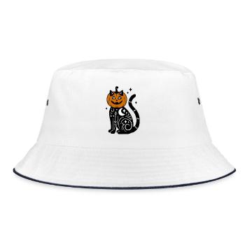 Halloween Katze Kürbiskostüm - Mit Sternen - Bucket Hat - Weiß/Navy - Vorne