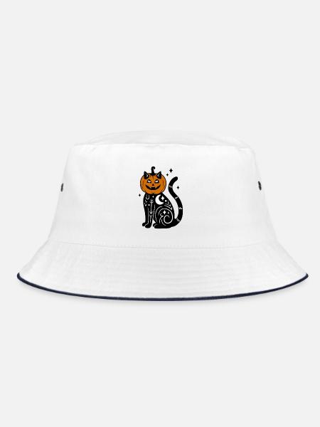 Halloween Katze Kürbiskostüm - Mit Sternen - Bucket Hat - Weiß/Navy