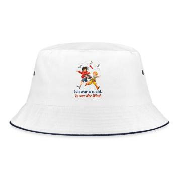 Ich war’s nicht. Es war der Wind. – Kindershirt - Bucket Hat - Weiß/Navy - Vorne