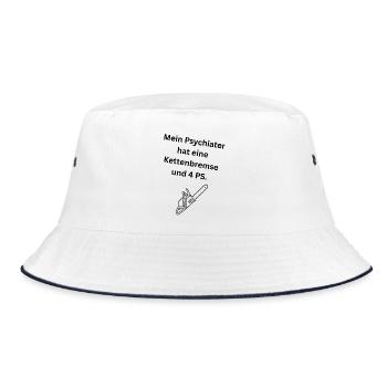 Mein Psychiater hat eine Kettenbremse und 4 PS. - Bucket Hat - Weiß/Navy - Vorne