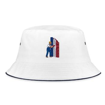 Frankreich aufbauen, eine Metapher für Arbeit und Nation - Bucket Hat - Weiß/Navy - Vorne