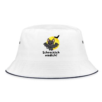 Schrecklich Niedlich – Süße Halloween Fledermaus - Bucket Hat - Weiß/Navy - Vorne