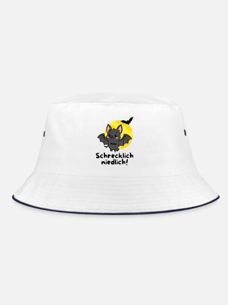 Schrecklich Niedlich – Süße Halloween Fledermaus - Bucket Hat - Weiß/Navy