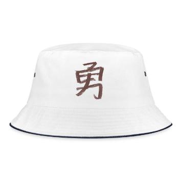 Mut (Japanisch) Schriftzeichen - Kohle - Bucket Hat - Weiß/Navy - Vorne