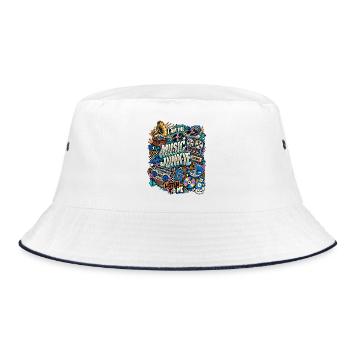 Music Junkie – Retro Musik Collage - Bucket Hat - Weiß/Navy - Vorne