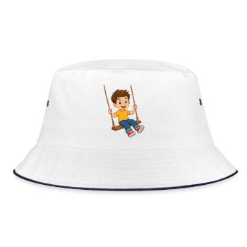 Cartoon-Junge auf gelber Schaukel - Bucket Hat - Weiß/Navy - Vorne