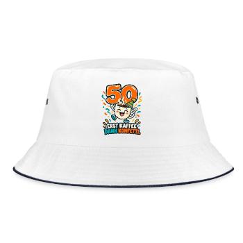 50 Geburtstag – Erst Kaffee dann Konfetti - Bucket Hat - Weiß/Navy - Vorne