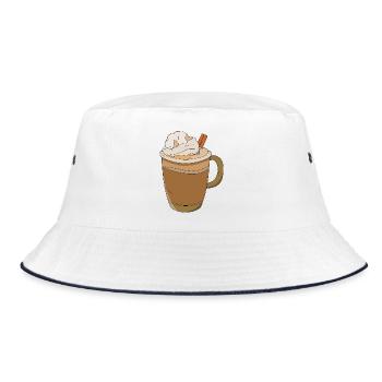 Herbst-Schlagsahne-Kaffee Kürbis-Gewürz-Latte - Bucket Hat - Weiß/Navy - Vorne