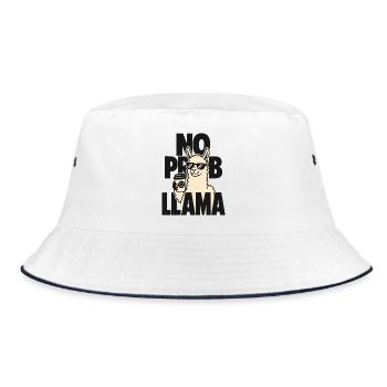No Prob Llama – Lama mit Kaffeebecher - Bucket Hat - Weiß/Navy - Vorne