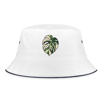 Monstera-Variegated Leaf Silhouette - Bucket Hat - Weiß/Navy - Vorne