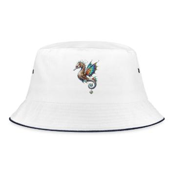 Steampunk-Seepferdchen-Buntglasfenster - Bucket Hat - Weiß/Navy - Vorne