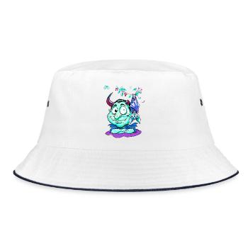 Frostig Psychodelischer Dämon mit Flügeln - Bucket Hat - Weiß/Navy - Vorne