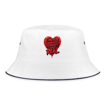 Ich wollte nie Perfektion, einfach Realität - Bucket Hat - Weiß/Navy - Vorne